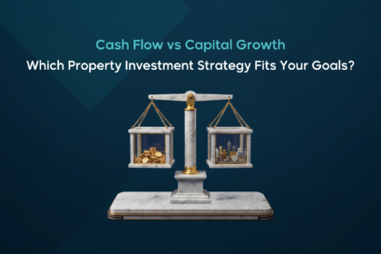 Investor analyzing cash flow vs capital growth property strategies on a laptop