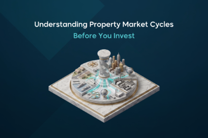 3D graphic illustrating the property market cycle and real estate development stages